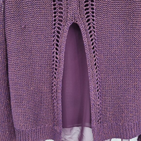 Lucky Brand Sparkle Purple Metallic Mix Chiffon Long Sleeve Sweater - Picture 11 of 16